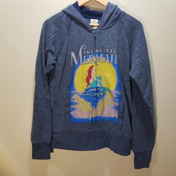 Disney Store Blue Little Mermaid Hoodie Zip Sweatshirt Hooded Women's Medium M - Picture 1 of 11